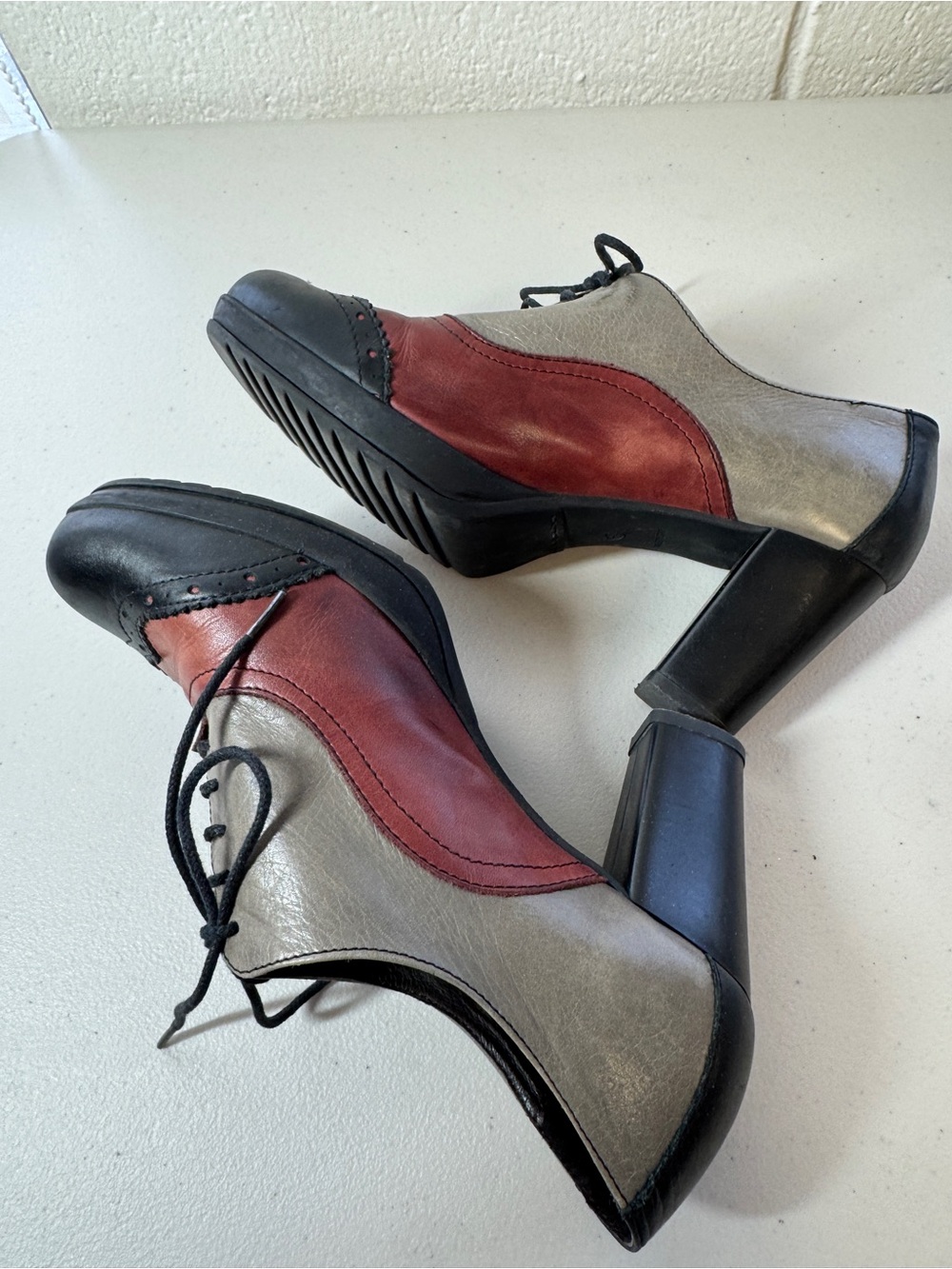 MJUS Leather Oxford Heels Colorblock EU 40 Spain Retro Art Boho Lagenlook Shoes - Picture 8 of 16